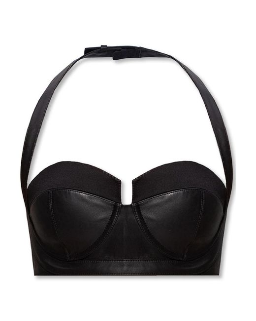 Balmain Black Leather Crop Top With Open Back