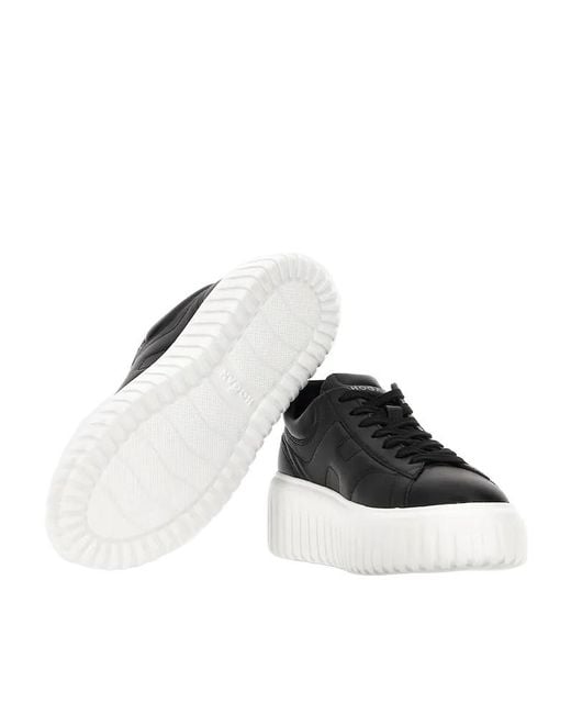 Hogan Black H-Stripes Embellished Lace-Up Sneakers