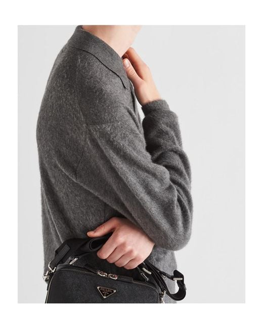 Prada Gray Cashmere And Silk Polo Sweater for men
