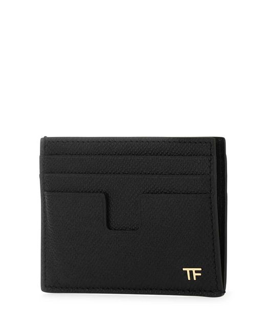 Tom Ford Black Logo-Plaque Leather Cardholder for men