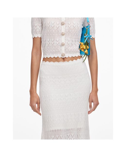 Self-Portrait White Wool Openwork Knit Midi Skirt