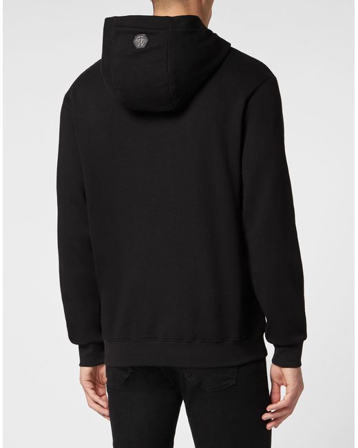 Philipp Plein Black Logo-Print Cotton Hoodie for men