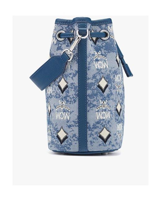 MCM Blue Logo Pull Rope Shoulder Bag