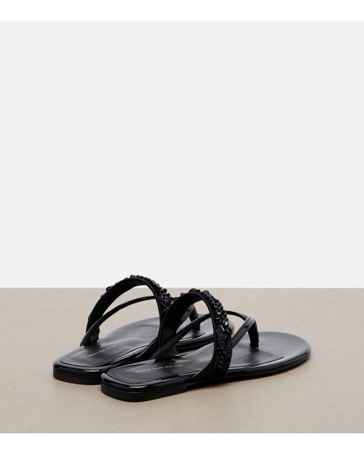 Dries Van Noten Black Embellished Patent Leather Flip-Flops