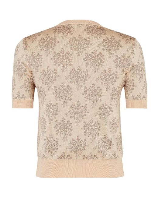 Fendi Natural Floral Jacquard Short Sleeved Jumper