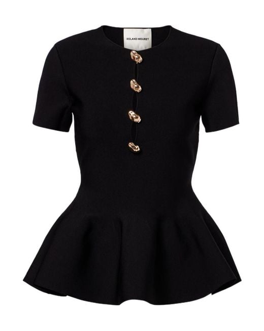 Roland Mouret Black Embellished Peplum Top