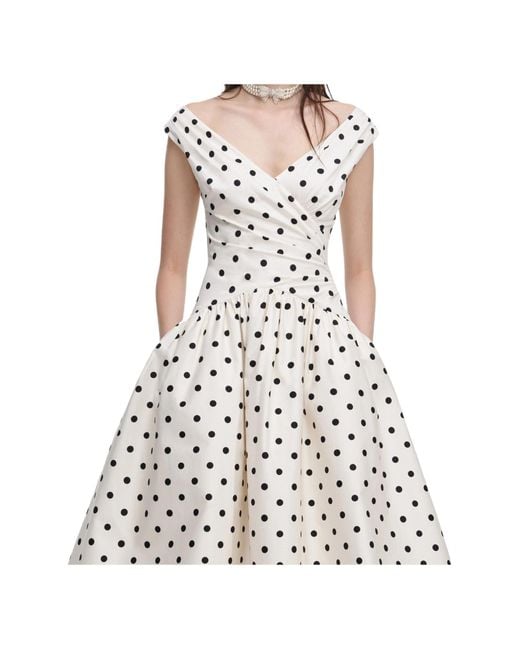 Self-Portrait White Polka Dot Midi Dress
