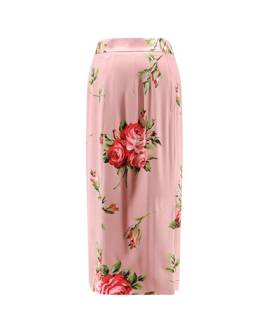 Dolce & Gabbana Pink Rose Bouquet Print Midi Dress