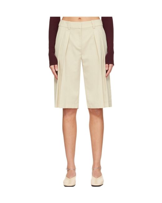 Frankie Shop Natural Bilbao Pleated Bermuda Shorts