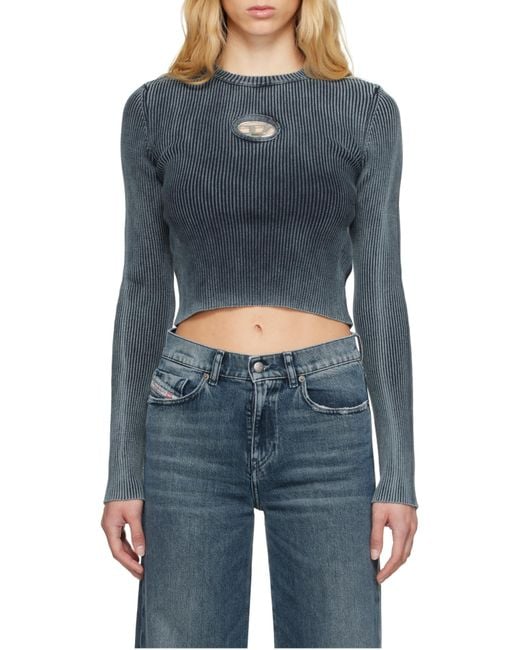 DIESEL Blue M-Anchor-A Cut-Out Ribbed Top