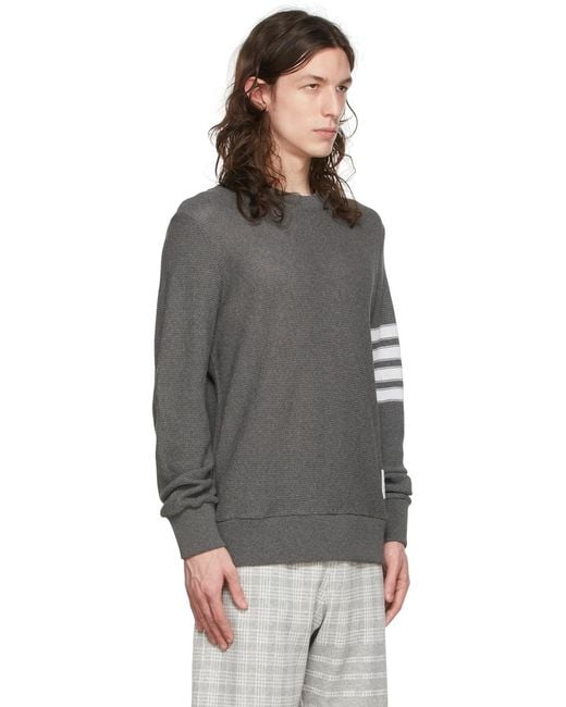 Thom Browne Gray 4-Bar Stripe Cotton Jumper for men