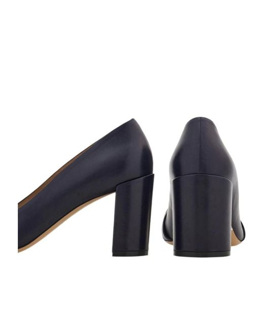 Ferragamo Blue Gancini Ornament Pump With Bock Heel