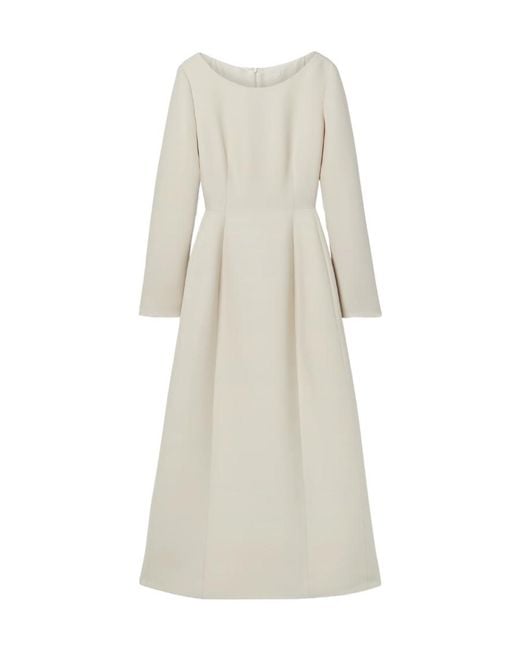 The Row White Logo Collar Wool Silk Blend Mid-Length Dress