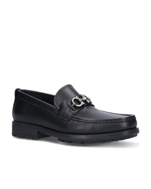 Ferragamo Black Gancini Lug-Sole Loafers for men