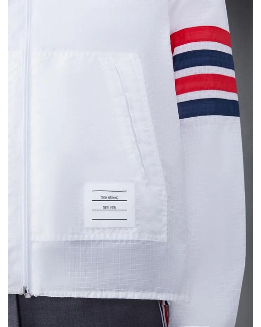 Thom Browne White 4-Bar Stripe Detailed Hooded Jacket