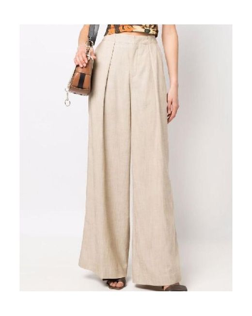 Closed Natural Pleated Flared Trousers