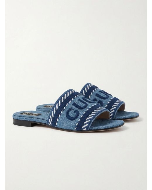 Gucci Blue Script Block Heel Sandals