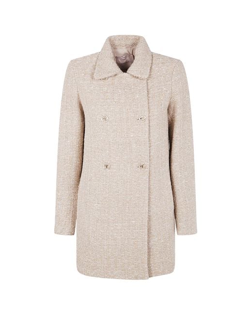 Twinset Natural Sequin-Embellished Double-Breasted Coat