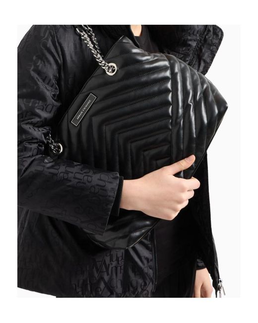 ARMANI EXCHANGE Black Matelassé-Effect Tote Bag