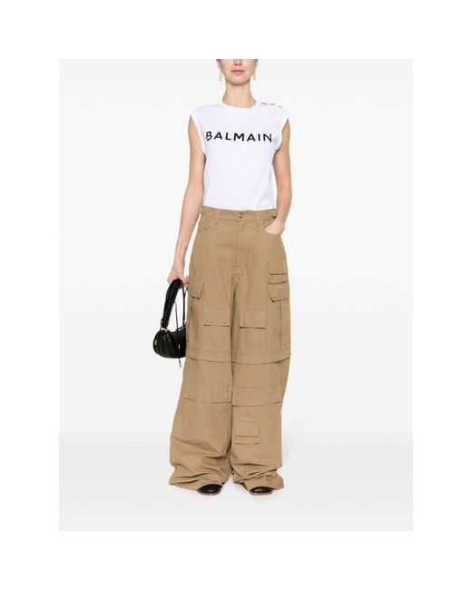 Balmain White Logo Printed Tank Top