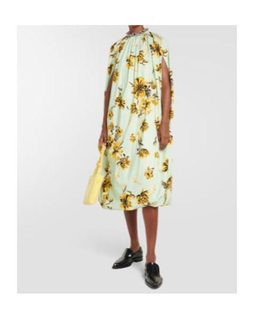 Jil Sander Metallic Floral Caped Midi Dress