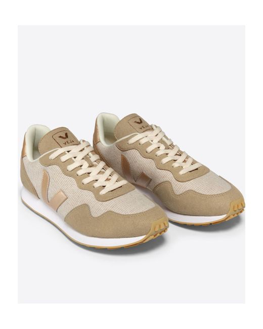 Veja Natural Logo Patch Round-Toe Sneakers