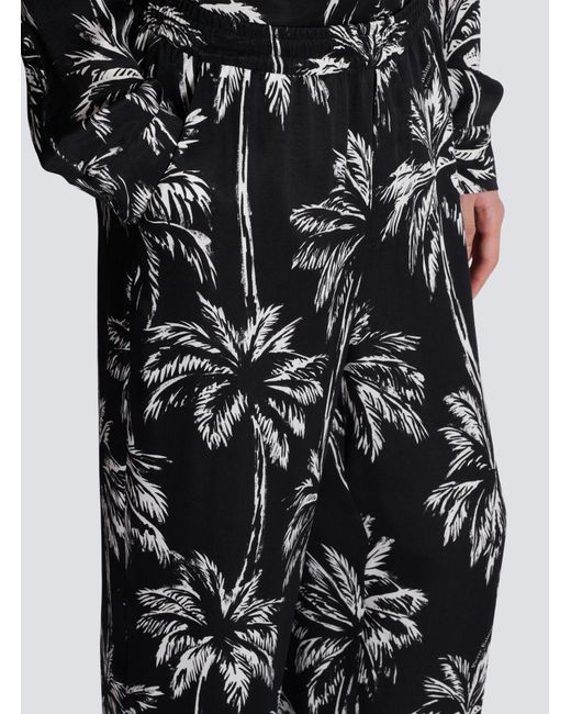 Balmain Black Palm Print Satin Pyjama Trousers for men
