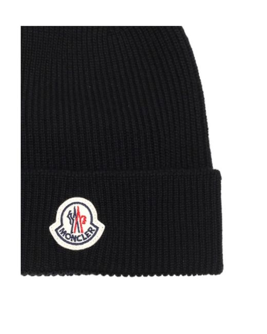 Moncler Black Logo Patch Beanie for men