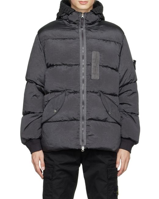 Stone Island Gray Compass Logo-Patch Padded Jacket for men