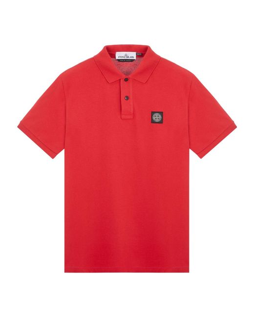 Stone Island Red Logo Patch Short-Sleeved Polo Shirt for men