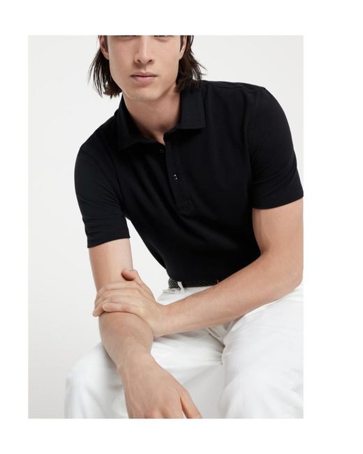 Brunello Cucinelli Black Short-Sleeved Polo Shirt for men