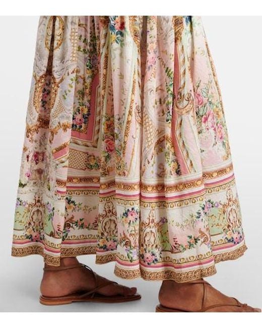 Camilla Natural Gathered Linen And Silk Maxi Skirt
