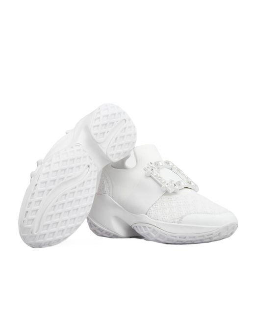 Roger Vivier White Viv' Run Diamond-Button Sneakers