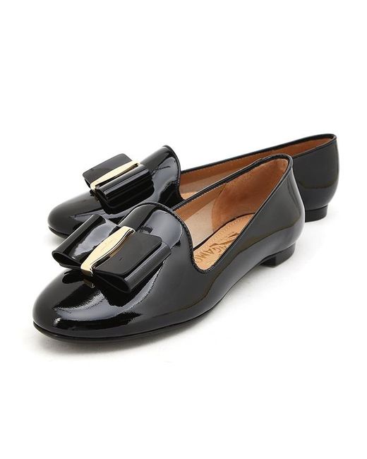 Ferragamo Black Bow-Decorated Flat Shoes