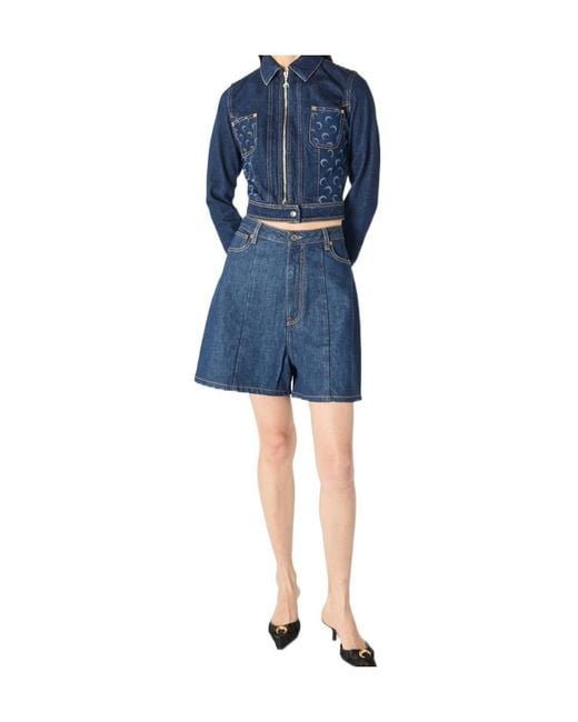 MARINE SERRE Blue Logo Patch Panelled Denim Shorts