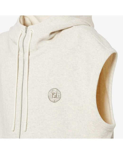 Fendi White Oversized Sleeveless Zipped Drawstring Hoodie for men