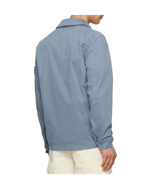 Stone Island Blue Logo Patch Long Sleeved Shirt Jacket for men