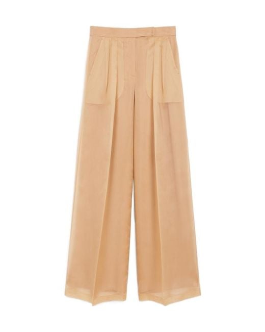 Max Mara Natural Pianoforte Pleat Detailed Wide Leg Pants