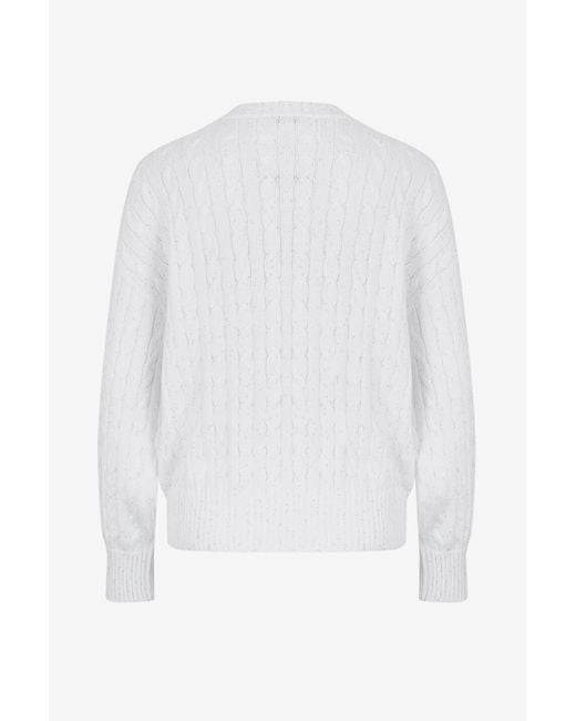 Brunello Cucinelli White Crew Neck Long-Sleeved Knitwear