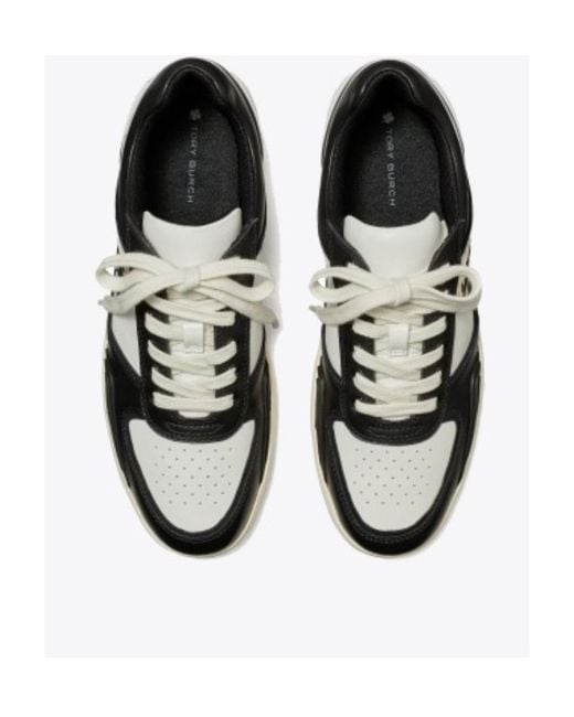 Tory Burch Black Clover Court Lace Up Low Top Sneakers