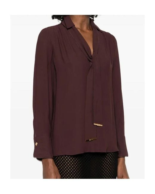 Elisabetta Franchi Purple V-Neck Sash Belt Blouse