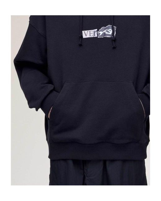 Y-3 Blue Logo Printed Crewneck Hoodie for men