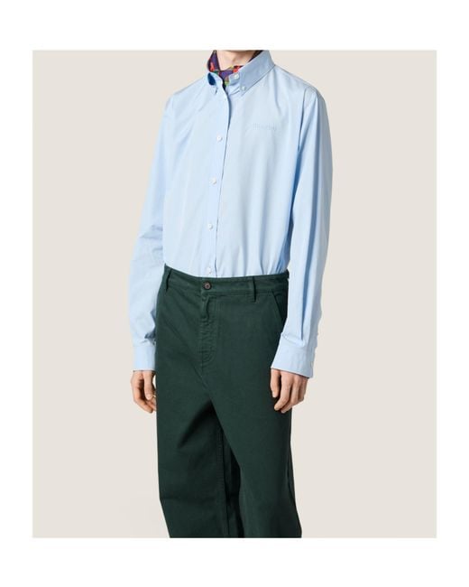 Miu Miu Blue Logo-Embroidered Button-Up Shirt