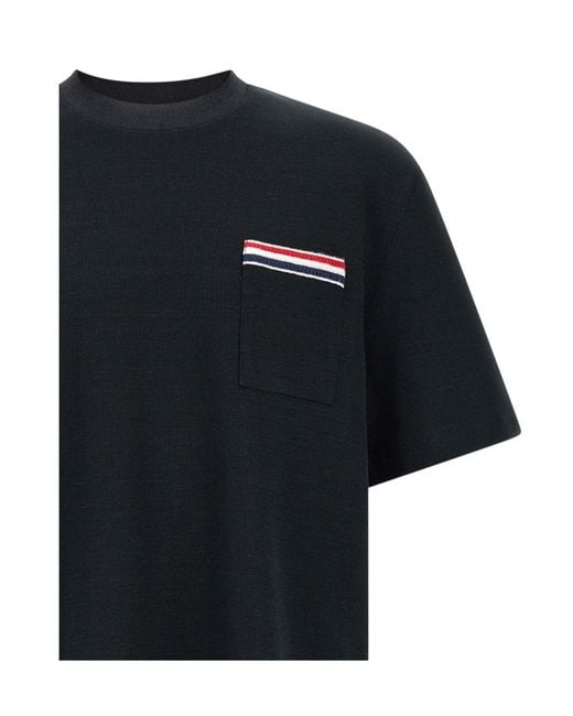 Thom Browne Black Rwb Embroidered Crewneck T-Shirt for men