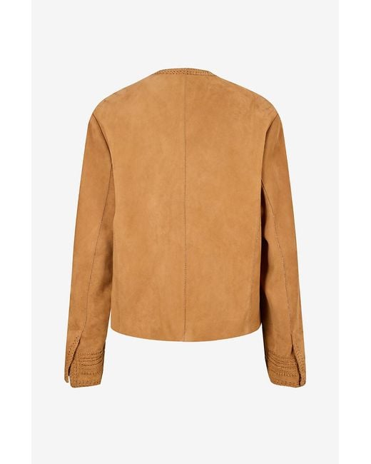 Ermanno Scervino Brown Long-Sleeved Leather Jacket