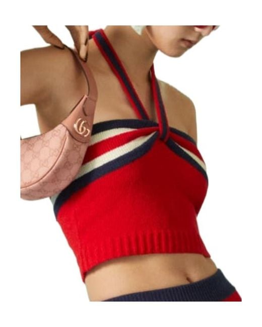 Gucci Red Halterneck Knitted Cropped Top