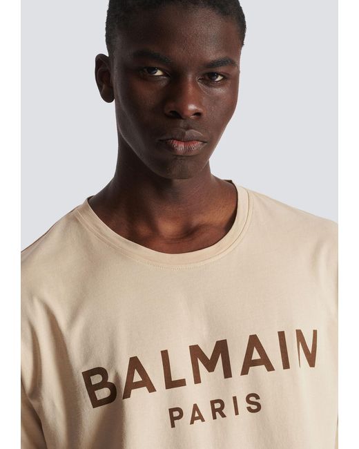 Balmain Natural T-Shirt With Paris Print for men