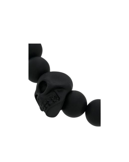 McQueen Black Skull Stud Beaded Bracelet for men