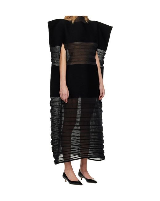 Issey Miyake Black Pleated High-Neck Dress