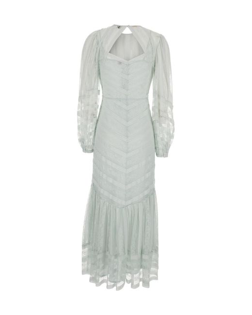 Twinset Gray Striped Laced Long Dress